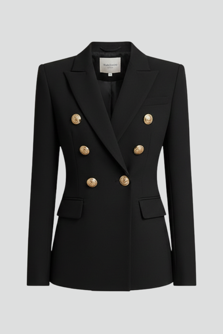 Women’s Double-Breasted Blazer Elegant Gold-Tone Button Detail 1