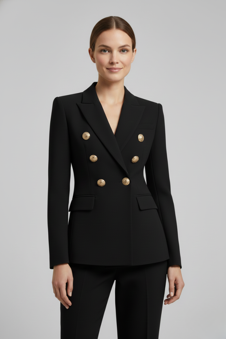 Women’s Double-Breasted Blazer Elegant Gold-Tone Button Detail 2