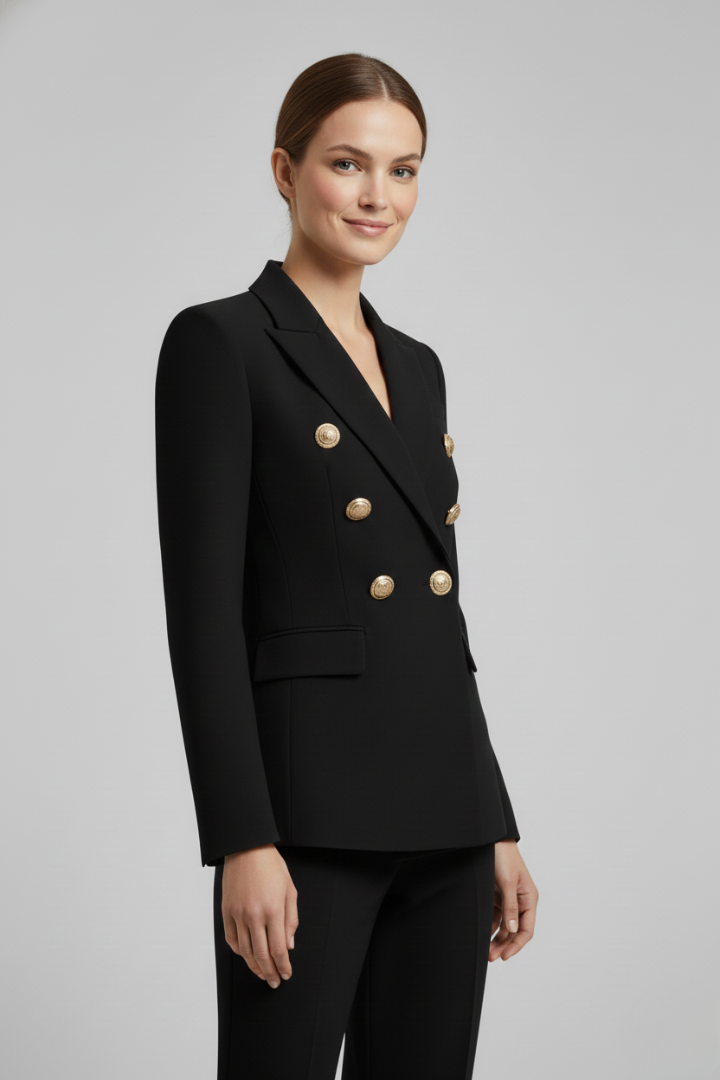 Women’s Double-Breasted Blazer Elegant Gold-Tone Button Detail 3