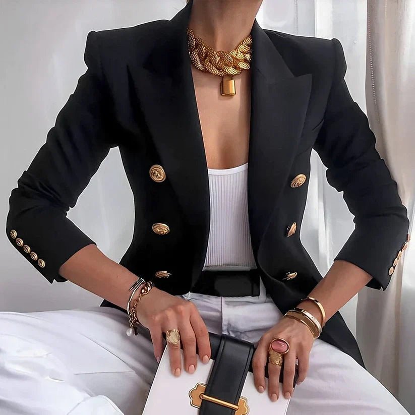 Women’s Double-Breasted Blazer with Gold Button Detail 0