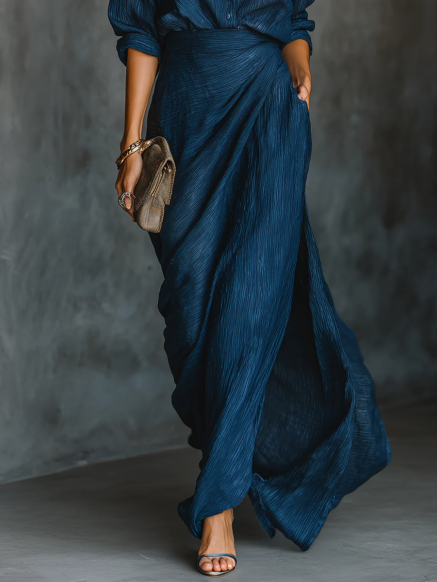 Women’s Draped Maxi Dress Elegant Two-Piece Set 2