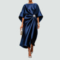 Women’s Draped Midi Dress Elegant Wide Sleeves for Special Occasions 0
