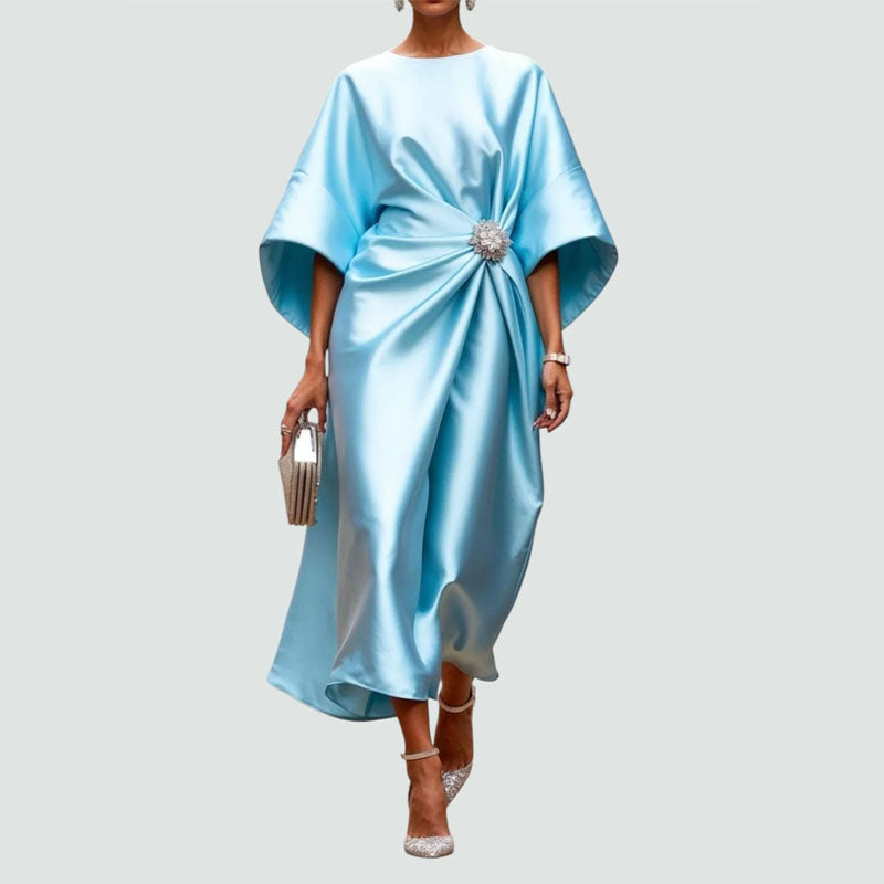 Women’s Draped Midi Dress Elegant Wide Sleeves for Special Occasions 1