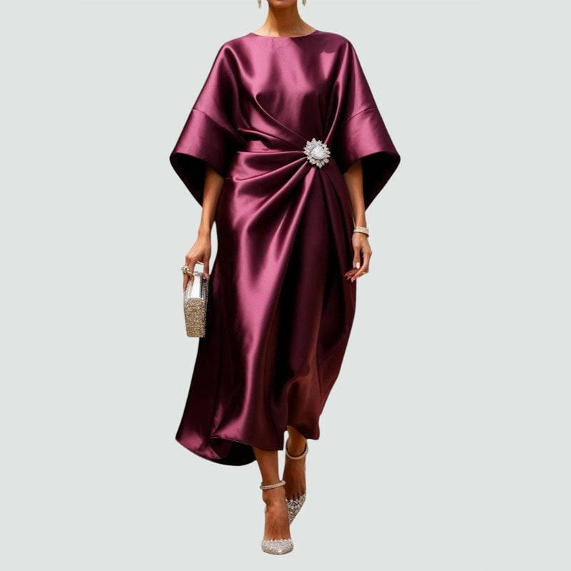 Women’s Draped Midi Dress Elegant Wide Sleeves for Special Occasions 2