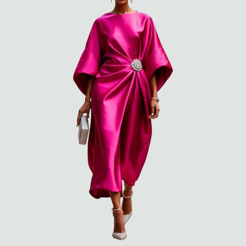 Women’s Draped Midi Dress Elegant Wide Sleeves for Special Occasions 3