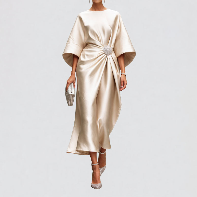Women’s Draped Midi Dress Elegant Wide Sleeves for Special Occasions 4