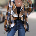 Women’s Draped Plaid Jacket Relaxed Fit Layering Piece 0