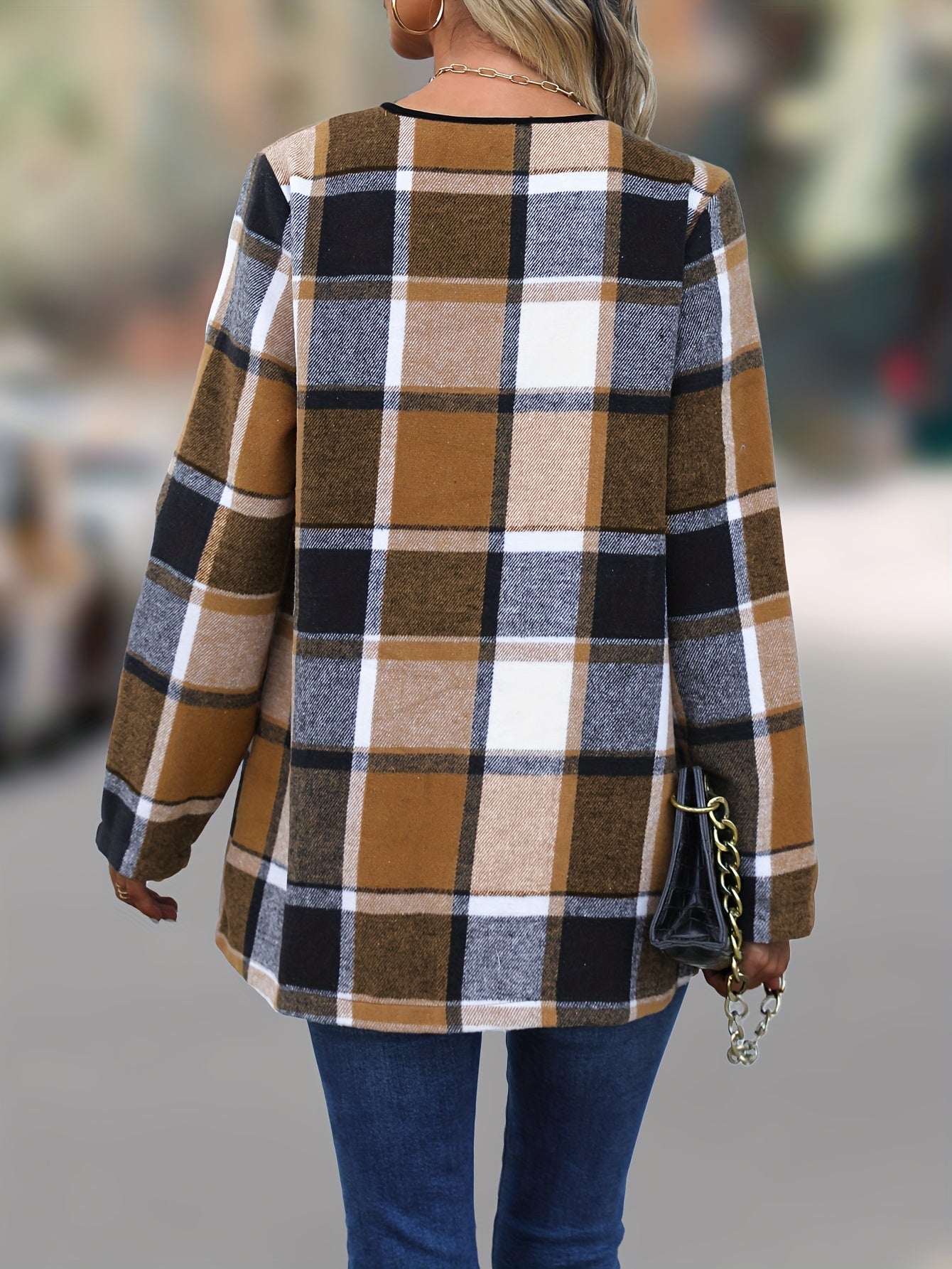 Women’s Draped Plaid Jacket Relaxed Fit Layering Piece 2