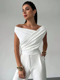 Women’s Draped Shoulder Top Subtle Cross Design 0