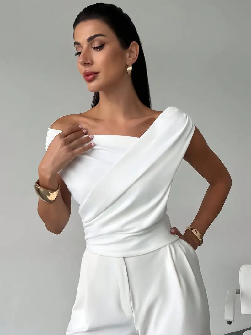Women’s Draped Shoulder Top Subtle Cross Design 2