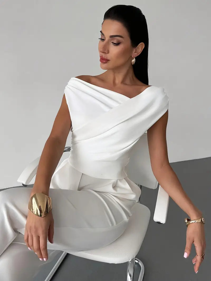 Women’s Draped Shoulder Top Subtle Cross Design 3