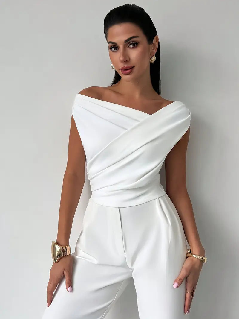 Women’s Draped Shoulder Top Subtle Cross Design 4