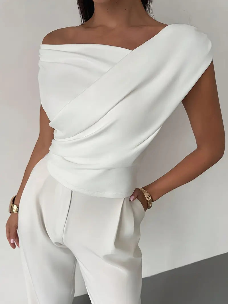 Women’s Draped Shoulder Top Subtle Cross Design 5