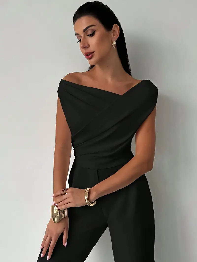 Women’s Draped Shoulder Top Subtle Cross Design 8