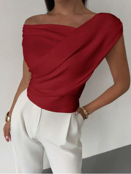 Women’s Draped Shoulder Top Subtle Cross Design 9