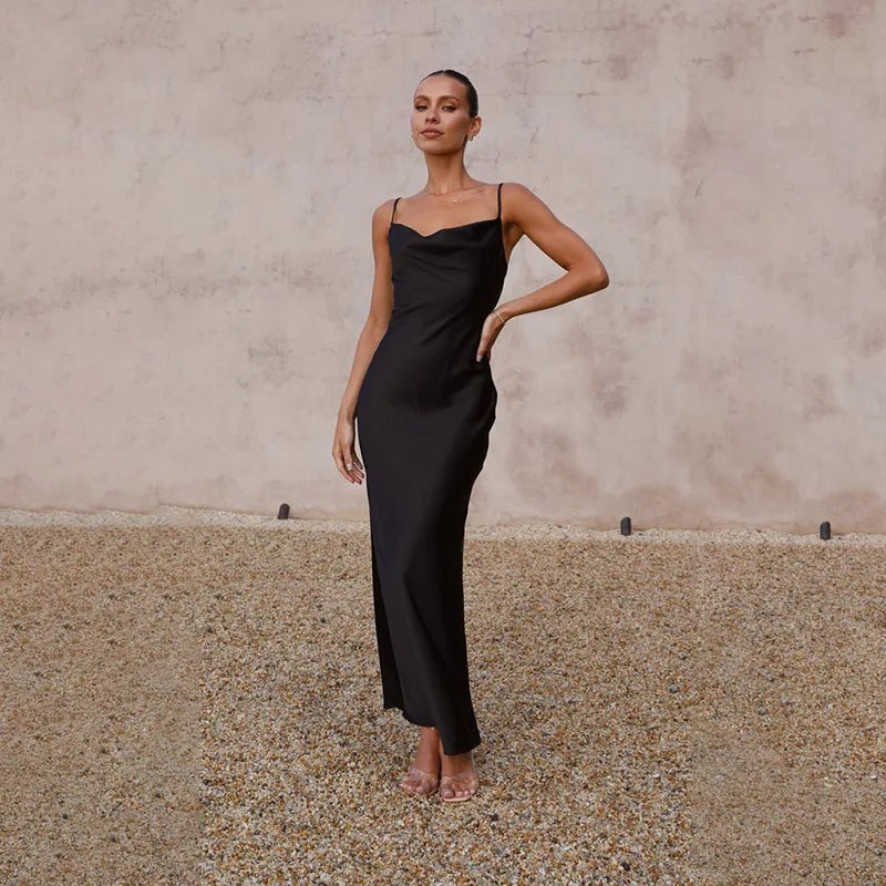Women’s Elegant Backless Maxi Dress Satin Style for Special Occasions 1