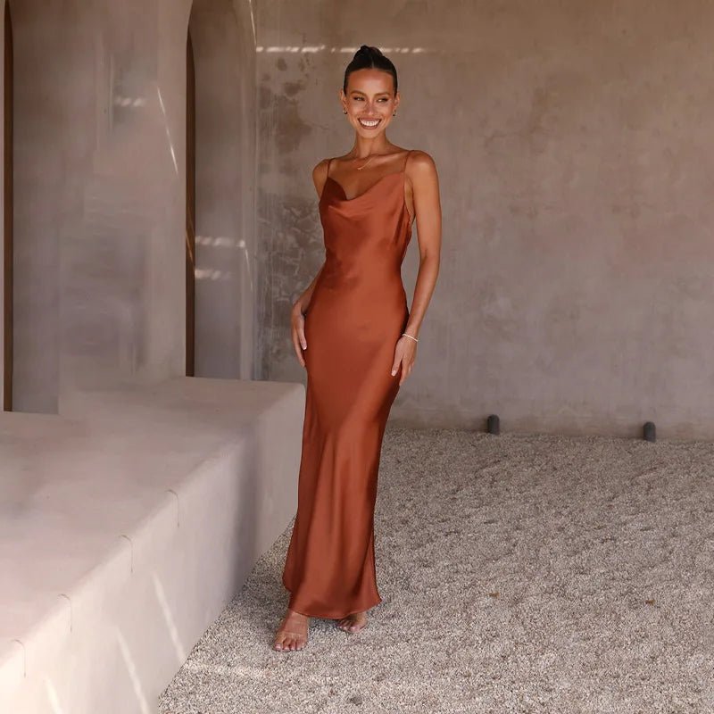 Women’s Elegant Backless Maxi Dress Satin Style for Special Occasions 4