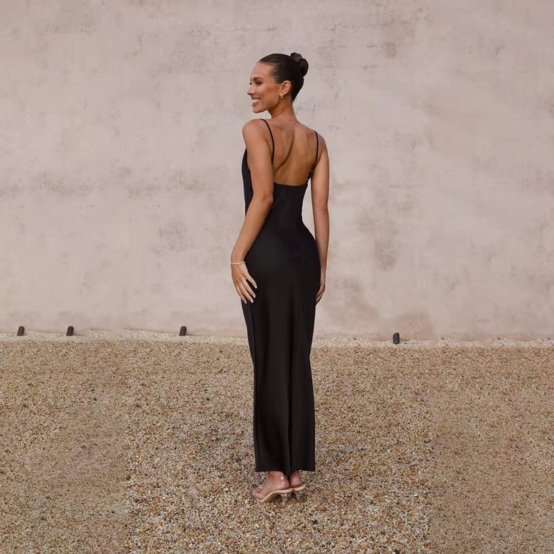 Women’s Elegant Backless Maxi Dress Satin Style for Special Occasions 5