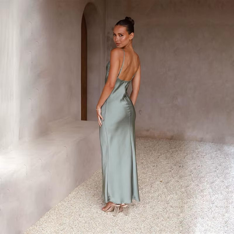 Women’s Elegant Backless Maxi Dress Satin Style for Special Occasions 6