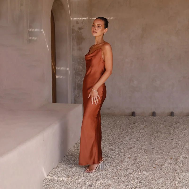 Women’s Elegant Backless Maxi Dress Satin Style for Special Occasions 8