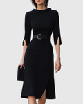 Women’s Elegant Black Midi Dress Sophisticated Design 0