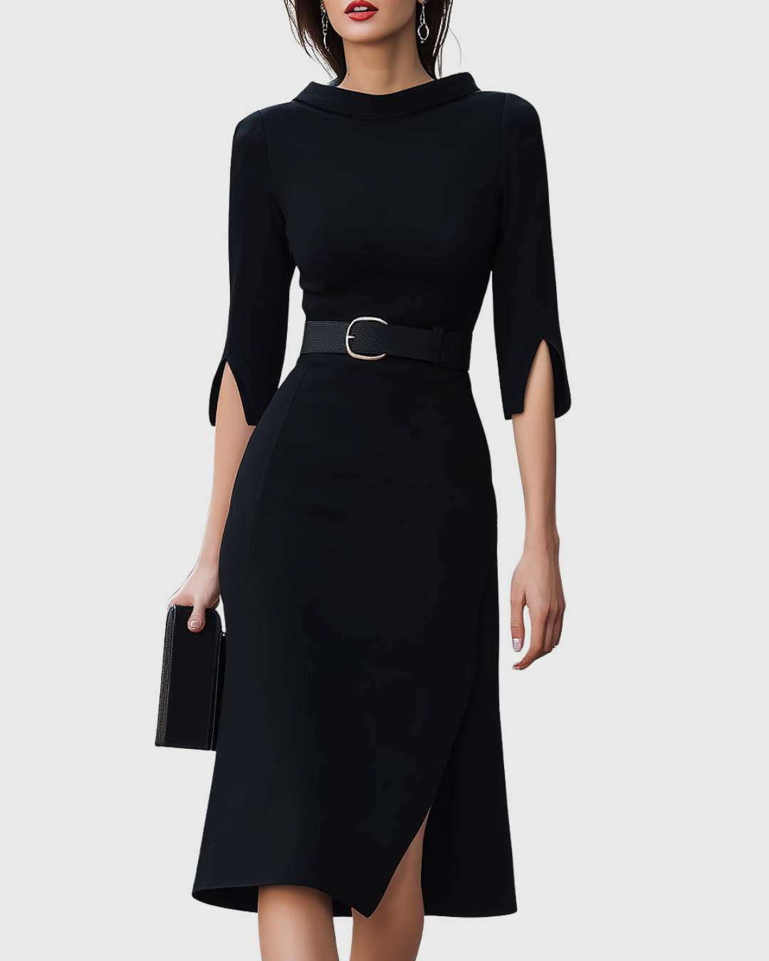 Women’s Elegant Black Midi Dress Sophisticated Design 0
