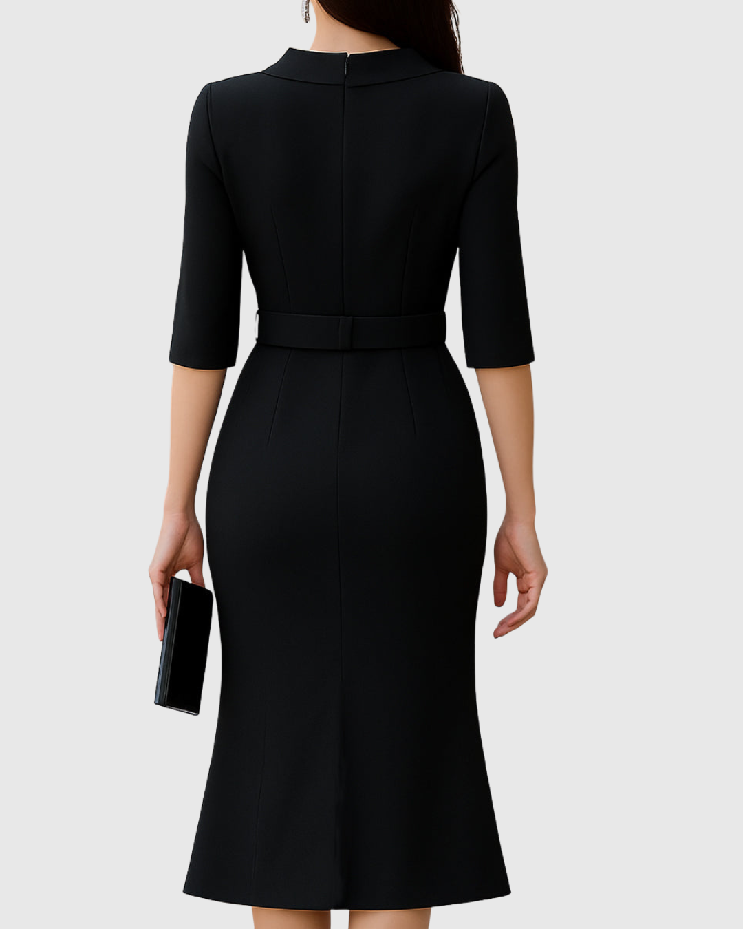Women’s Elegant Black Midi Dress Sophisticated Design 1