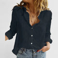 Women’s Elegant Blouse Breathable Cotton-Linen Blend Classic Button-Down Style 0