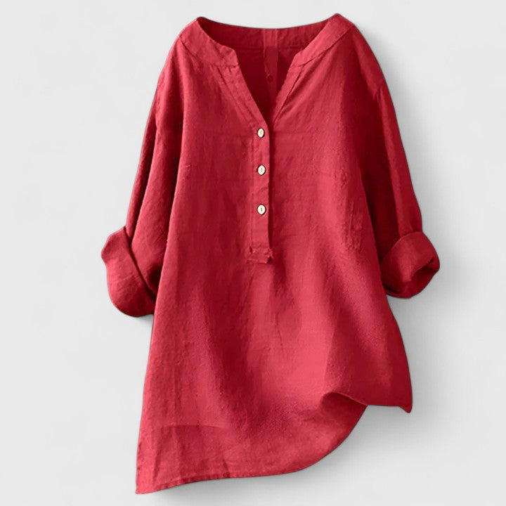 Women’s Elegant Button-Front Shirt Lightweight Chic V-Notch Design 0