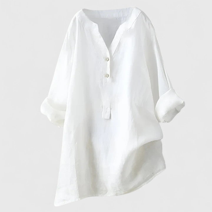 Women’s Elegant Button-Front Shirt Lightweight Chic V-Notch Design 1