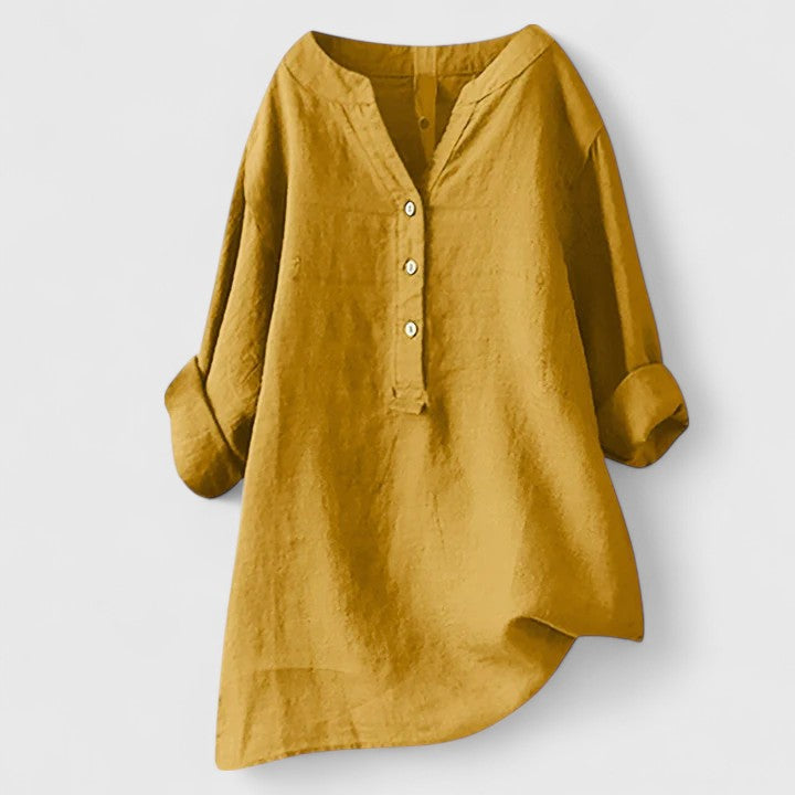 Women’s Elegant Button-Front Shirt Lightweight Chic V-Notch Design 10