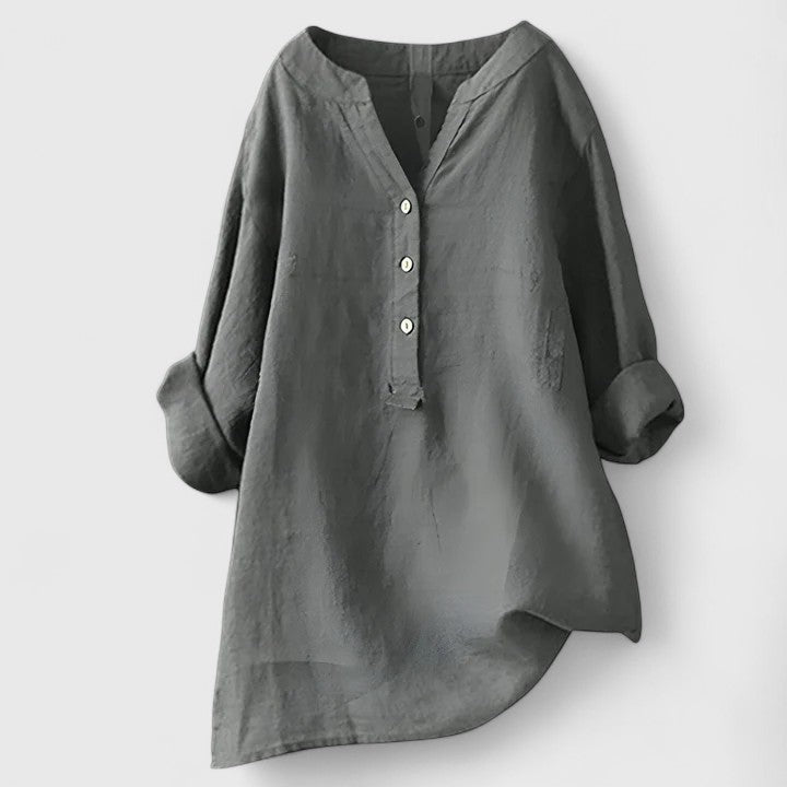 Women’s Elegant Button-Front Shirt Lightweight Chic V-Notch Design 2