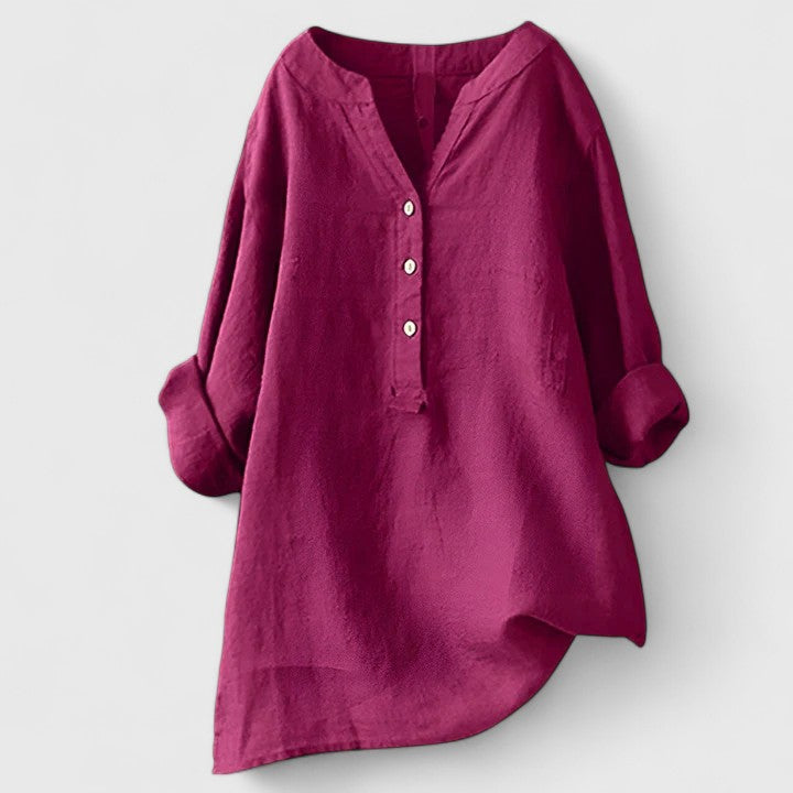Women’s Elegant Button-Front Shirt Lightweight Chic V-Notch Design 5