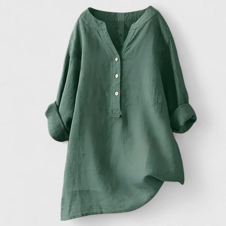 Women’s Elegant Button-Front Shirt Lightweight Chic V-Notch Design 6