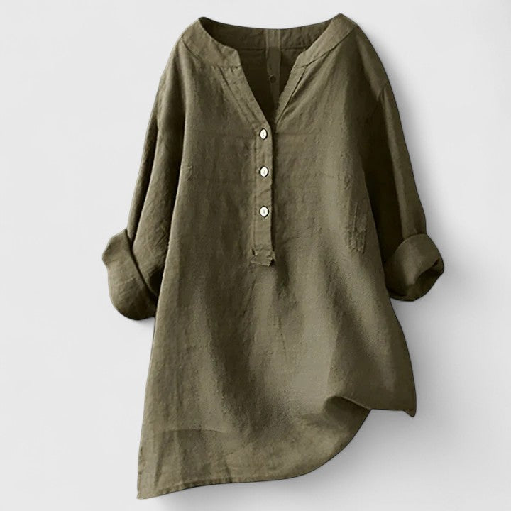 Women’s Elegant Button-Front Shirt Lightweight Chic V-Notch Design 7