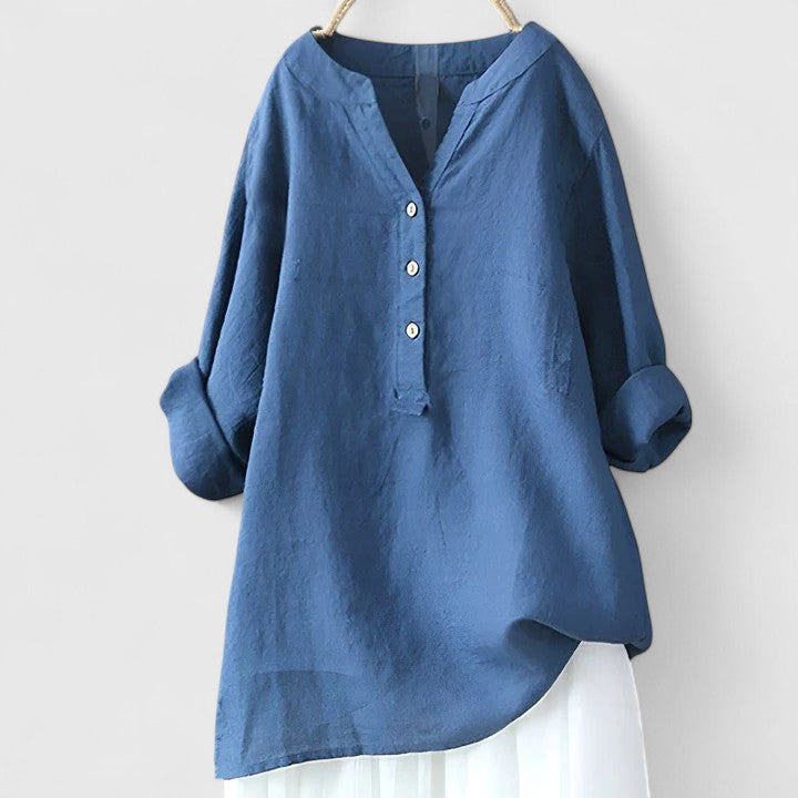 Women’s Elegant Button-Front Shirt Lightweight Chic V-Notch Design 8