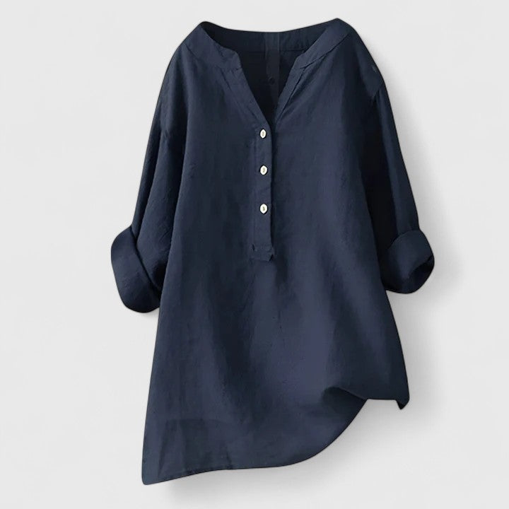 Women’s Elegant Button-Front Shirt Lightweight Chic V-Notch Design 9