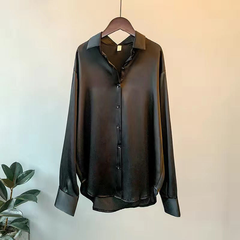 Women’s Elegant Button-Up Shirt Soft SilkenWeave Fabric 1