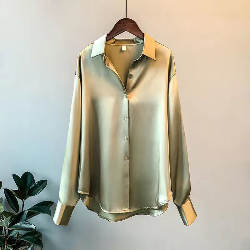 Women’s Elegant Button-Up Shirt Soft SilkenWeave Fabric 3