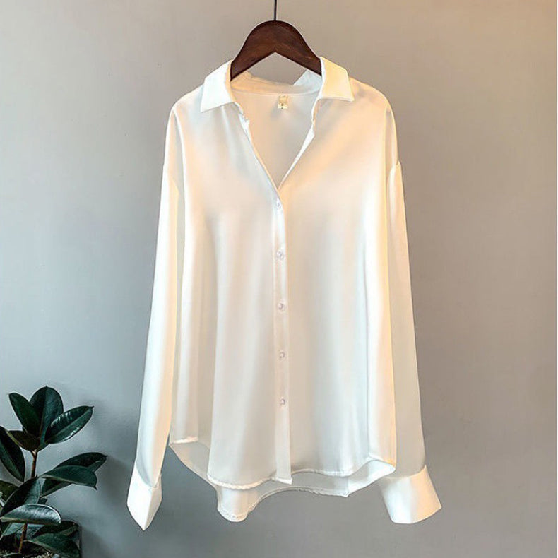 Women’s Elegant Button-Up Shirt Soft SilkenWeave Fabric 4