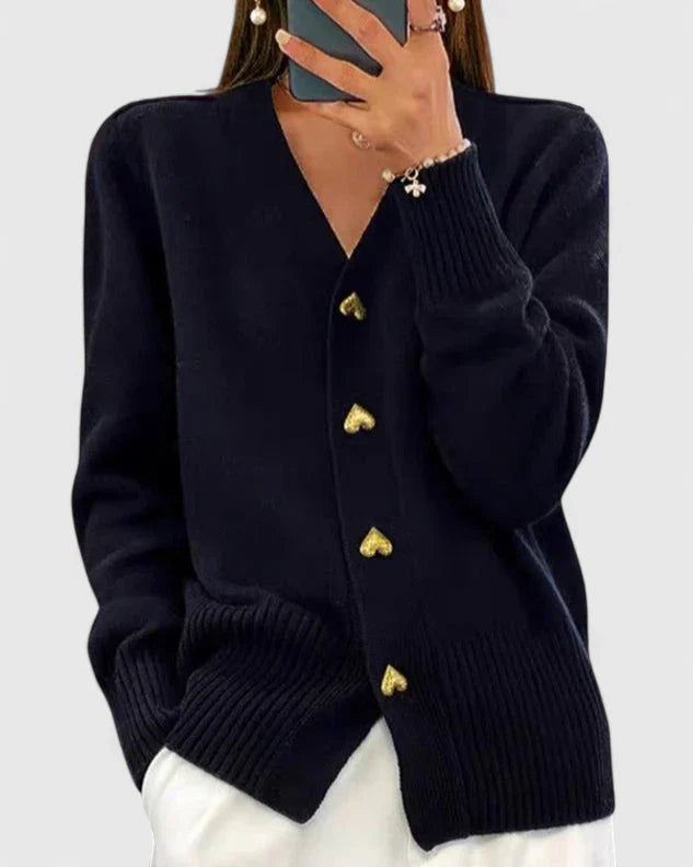 Women’s Elegant Cardigan Soft Drape with Heart Button Accents 1