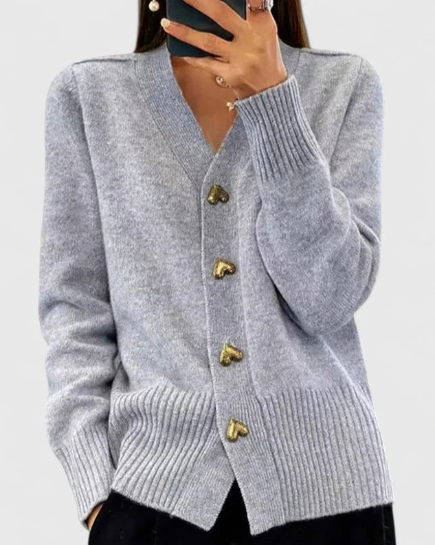 Women’s Elegant Cardigan Soft Drape with Heart Button Accents 2