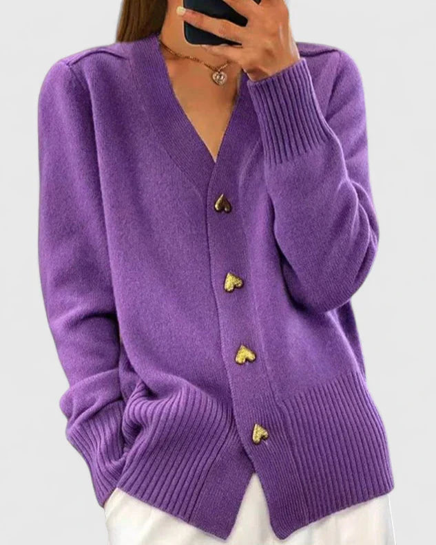 Women’s Elegant Cardigan Soft Drape with Heart Button Accents 3