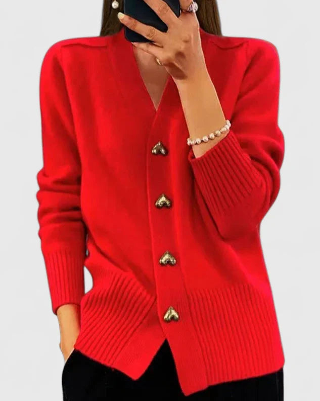 Women’s Elegant Cardigan Soft Drape with Heart Button Accents 4