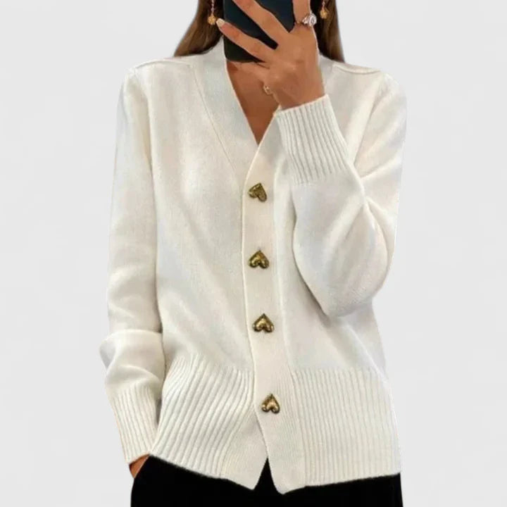Women’s Elegant Cardigan Soft Drape with Heart Button Accents 5
