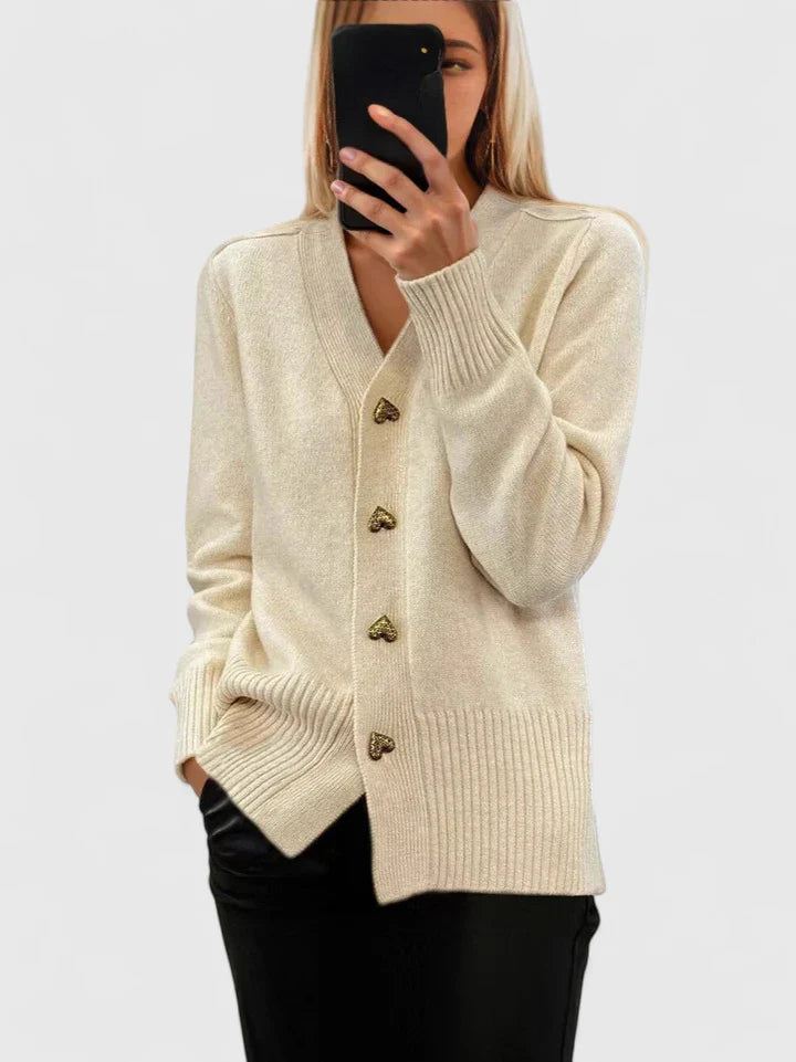 Women’s Elegant Cardigan Soft Drape with Heart Button Accents 6