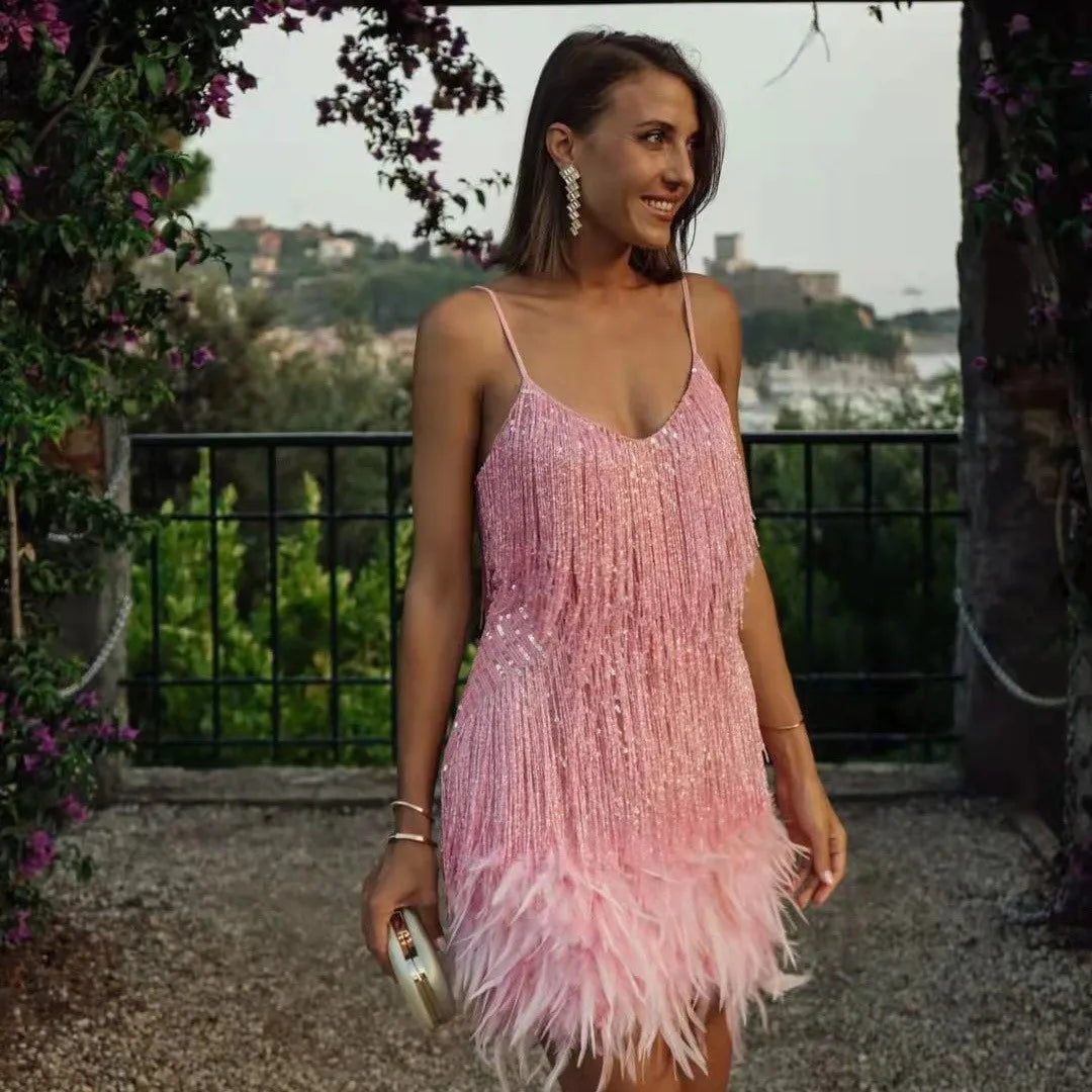 Women’s Elegant Cocktail Dress with Fringe Detail 4