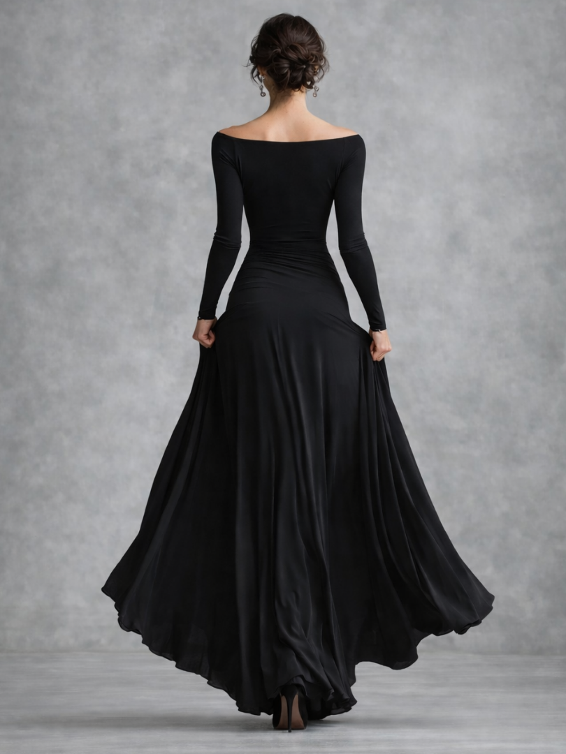 Women’s Elegant Draped Maxi Dress with Long Sleeves 2