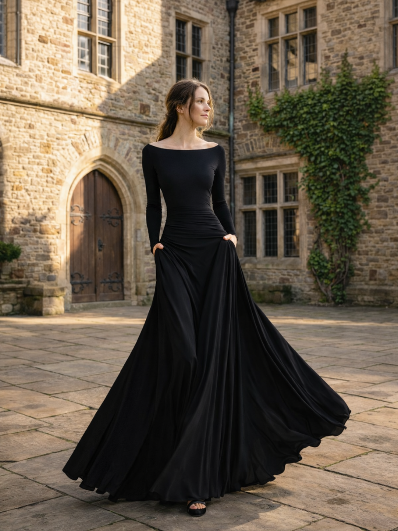 Women’s Elegant Draped Maxi Dress with Long Sleeves 3