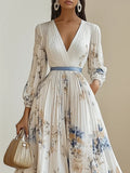 Women’s Elegant Floral Dress with V-Neck for Weddings and Special Occasions 0